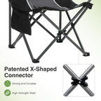 LET'S CAMP Oversized Outdoor Folding Camping Chair, Heavy Duty Arm Chair with Cup Holder and Storage Bag, 350 LBS Weight Capacity, Grey