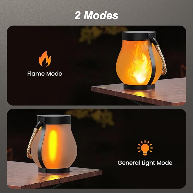 Hompavo Gen2 Solar Lanterns Outdoor Waterproof with Realistic Flickering Flame, Dual Charging (USB/Solar) & 2 Modes - Decorative Hanging/Table Lights for Yard Patio Garden Halloween Christmas Decor, 4