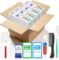 50 Sets Personal Hygiene Kit Bulk,10-IN-1 Green Individually Wrapped Disposable Travel Toothbrushes and Hotel Vanity Set Basic Toiletry Supplies for Homeless,Guests,Charity