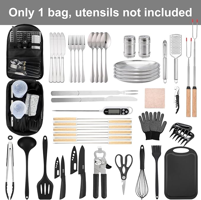 Camp Kitchen Organizer, Multi-Pocket Camping Cooking Utensils Bag, Waterproof Portable Storage for BBQ Outdoor Cooking Essentials
