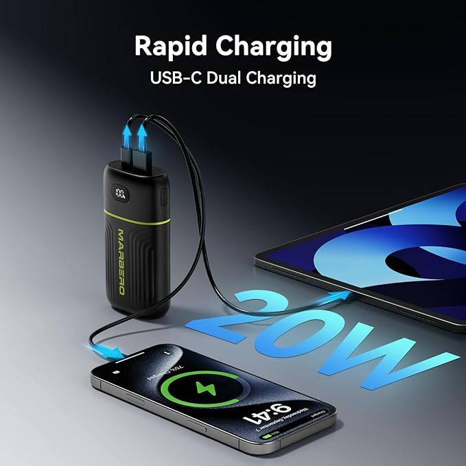 MARBERO Portable Charger 10000mAh Mini Power Bank USB C in&out Fast Charging Battery Pack Compact External Phone Powerbank Compatible with iPhone 16 15 14 13 12 Samsung S22 S21 Google AirPods iPad etc