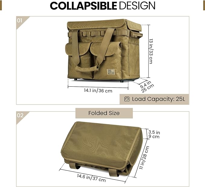 OneTigris Camping Storage Bag with Lid, 25L Collapsible Tactical Tote Bag for Outdoor Camping Travel Picnic Garage Trunk Organizer