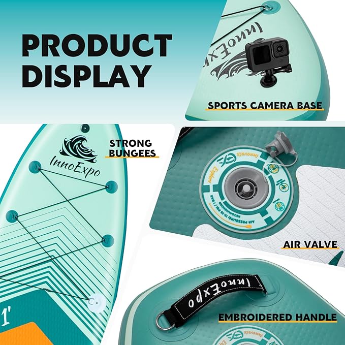 InnoExpo Inflatable Stand Up Paddle Boards with Premium Accessories, Wide Stable SUP Paddle Board Design, Non-Slip Comfort Deck for Youth & Adults