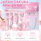 Sakura Skincare Set for Teen Girls 10-12,Skin Care Sets & Kits,33PCS Teenage Girls Gifts,Complete Pamper Face Care Sets for Women,Daily Facial Skincare Routine (One Size, Cherry Blossom-StyleD)