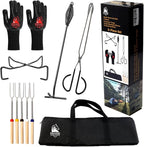 6-in-1 Dutch Oven Camping Accessories Kit - Campfire Cooking Equipment with Marshmallow Roasting Sticks, Heat-Resistant Gloves, 16" Scissors Tongs, Lid Lifter & Lid Stand