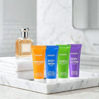 10 Set 4-IN-1 Travel Size Hotel Toiletries Bulk,40 Pack 30ml/1 fl oz Mini Hotel Toiletries with Body Wash,Shampoo,Conditioner,Body Lotion Guest Supplies Bulk for Homeless,Motel,Charity