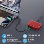 USB C Charger 200W USB C Charger Block,Upgraded GaN III 8-Port Fast Charging Station Hub,PD 65W Laptop Charging Adapter Compatible with MacBook Pro/Air,DELL,Steam Deck,iPhone 16/15/14,Galaxy S23/22