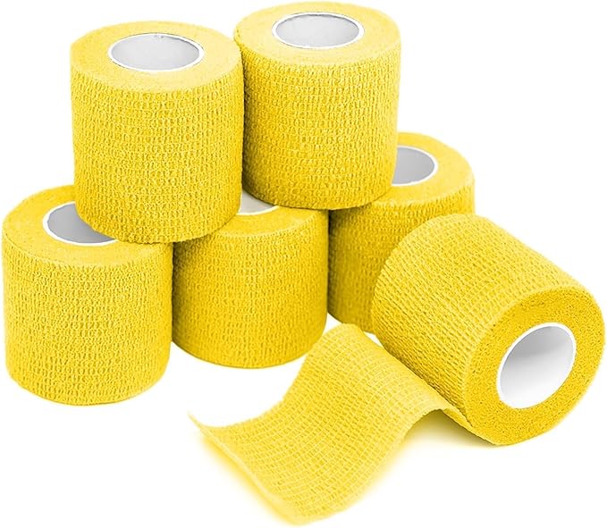 FriCARE Self Adhesive Bandage Wrap, Medical Tape in First Aid Kit, Cohesive Bandages for Wounds Sport Vet, 2 Inches X 5 Yards 6 Rolls, Yellow