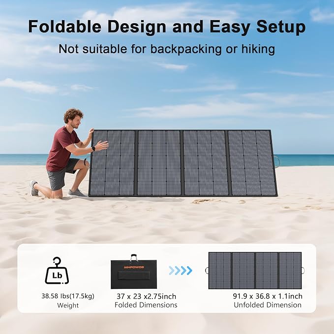 400W Portable Solar Panel, IP67 Waterproof Foldable Solar Charger, High 23.5% Efficiency for Outdoor Camping, Portable Power Station, RV