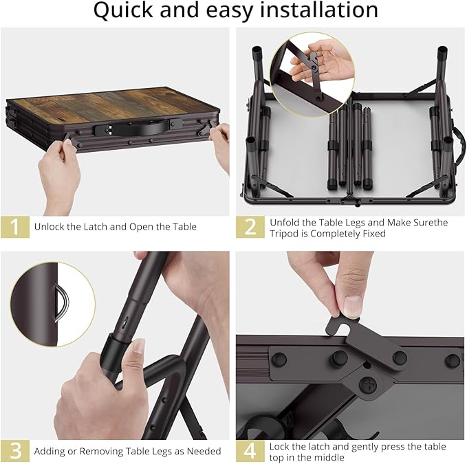 2ft Camping Table Foldable with Storage Net, 3 Adjustable Heights 27.5" Aluminum Small Portable Table with Carrying Handle, for Outdoor Indoor Picnic Beach Party Travel, 24" X 16", Brown