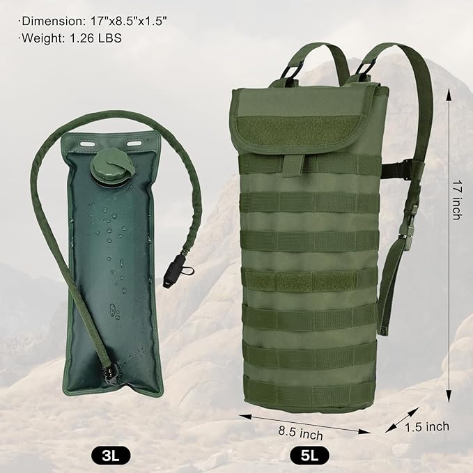 5L Hydration Pack, Water Backpack with 3L Water Bladder, MOLLE System for Outdoor Hiking, Biking, Running