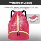 Hoedia Sports Drawstring Backpack - String Swim Gym Bag with Shoes Compartment and Wet Proof Pocket for Women/Men (Pink)