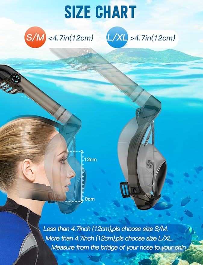 Zenoplige Full Face Snorkel Mask Adults,Dry-Top Snorkeling Gear with Camera Mount,Foldable 180-Degree Panoramic Scuba Mask for Snorkeling Diving Swimming Travel,Snorkel Mask Anti-Fog & Anti-Leak