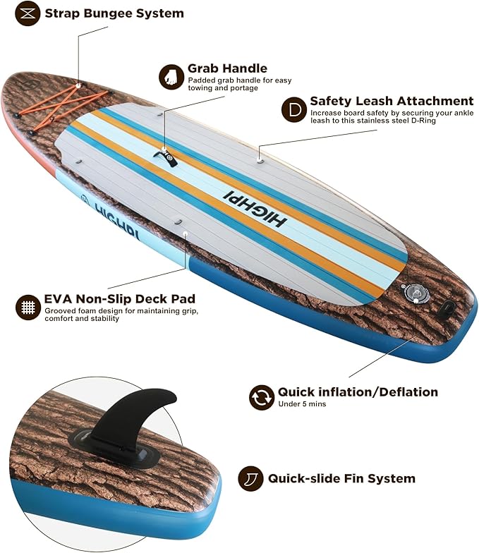 Highpi Inflatable Stand Up Paddle Board for Youth and Adults – Wide Sup with Premium Accessories, Blow Up Paddleboard for Surfing, Fishing, Yoga & More