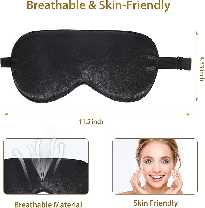 Silk Sleep Masks for Sleep, 4 Pack Super Soft Sleep Mask for Women & Men, 100% Blackout, Zero Eye Pressure, Blindfold with Adjustable Strap, Travel Eye Covers (Black, Pink, Blue, Grey)