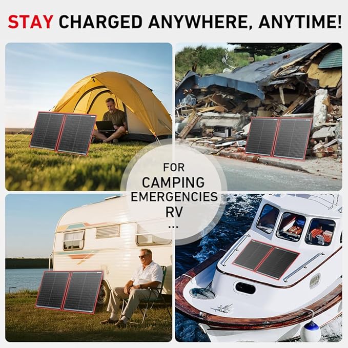 DOKIO 100W Portable Foldable Solar Panel Kit, Compact 18.9x26in Design 5.3lb with Standalone Controller and USB, Monocrystalline Charger for 12V Batteries, Power Stations, RV Camping Emergency Use