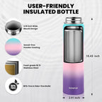 Insulated Water Bottle 24oz, Triple Wall Vacuum Stainless Steel (Cold for 48 Hrs, Hot for 24Hrs), Leak Proof & Non-BPA, 24oz Hydro Water Flask with Paracord Handle & Straw Spout Lids