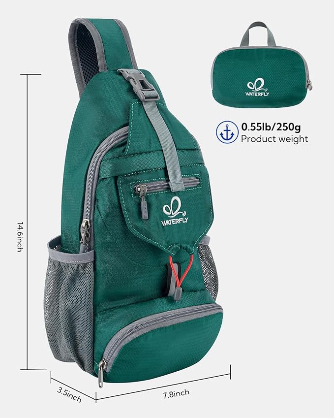 WATERFLY Packable Small Crossbody Sling Backpack Shoulder Chest Bag Daypack for Hiking Traveling