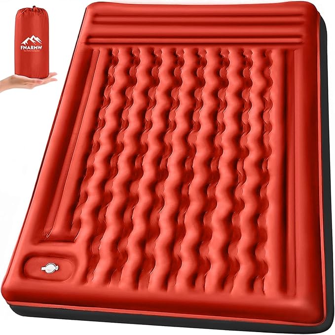 Double Sleeping Pad Camping, Self Inflating 6'' Extra-Thick 2 Person Pillow Built-in Foot Pump Waterproof Inflatable Sleeping Mat Backpacking, Tent, Hiking, Portable Camping Pad