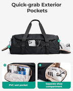 BAGSMART 4-IN-1 Duffle Bag for Travel, 40L Travel Bag Gym Duffle, TSA Carry on Backpack with Shoes Compartment & Wet Pocket, Water-resistant Workout Duffel, Grey