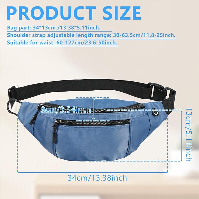 5PCS Crossbody Fanny Pack Bulk,Large Capacity Waist Bag with 4-Zipper Pockets Adjustable Strap Fanny Packs Waterproof Oxford Cloth Travel Belt Bag for Outdoor Shopping Travel Men Women,Blue
