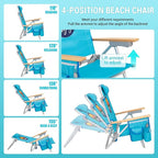 #WEJOY Folding Beach Chair for Adults, 4-Position Aluminum Lightweight Beach Chair, Low Sands Chairs with Shoulder Strap, Cup Holder and Padded Headrest, Supports 265lbs for Lawn