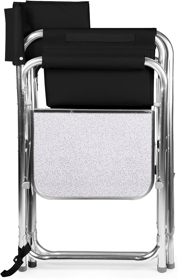 PICNIC TIME Sports Chair with Side Table, Outdoor Foldable Padded Adult Camping Chairs with Cup and Accessory Panel for Lawn, Beach, & Sports Use for Adults, up to 300-lbs Capacity, (Black)