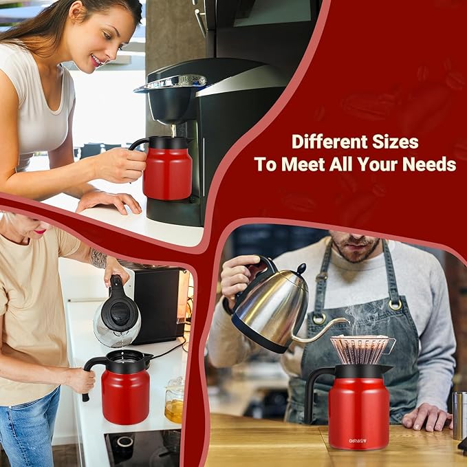 34Oz Thermal Coffee Carafe for Hot/Cold, Stainless Steel Thermos Carafes for Hot Liquids, Dustproof Insulated Hot Water Carafe for Party/Home,Red