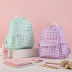 DYSHAYEN Gingham Kids Backpack,15 Inch School Backpack for Girls Boys,Kindergarten Large Bookbag Age 5-8 for Birthday Gifts School Overnight (Purple)