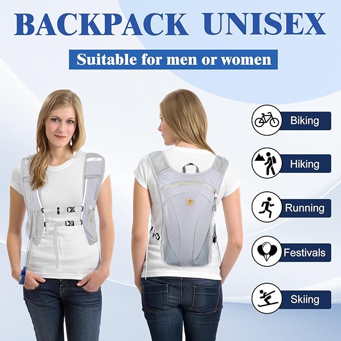 Hydration Backpack with 2L Water Bladder Bag, Lightweight and Breathable Running Vest for Men, Adjustable Chest Straps Water Pack for Cycling Hiking Climbing Outdoor