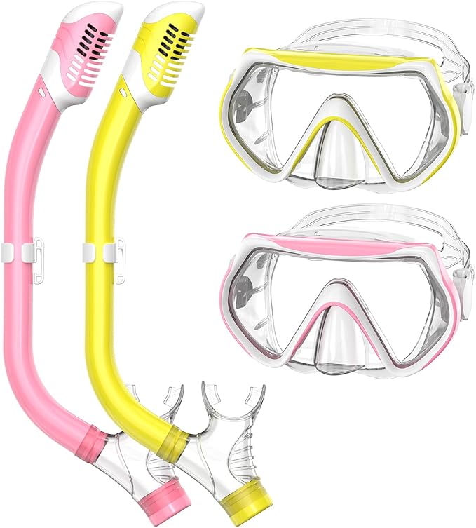 Snorkeling Gear for Kids, Kids Snorkel Set for Ages 6-14, Dry Top Snorkel, Mask Set Kid Swimming Goggles Diving Mask Combo Set Anti-Fog Panoramic View Scuba Packages