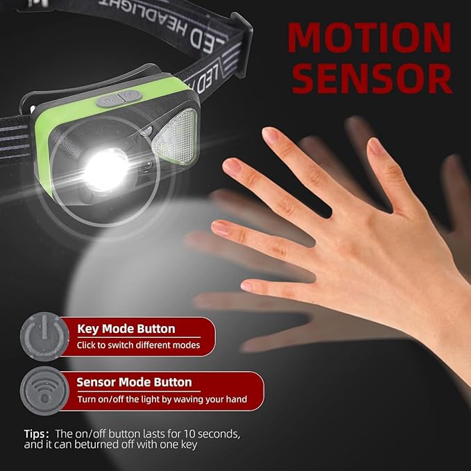 6 Pack Rechargeable Headlamp Flashlight, LED Head Lamp with White Red Light, Super Bright USB-C Headlight Motion Sensor Head Lamp for Adults 11 Mode Outdoor Camping Running Hiking Fishing