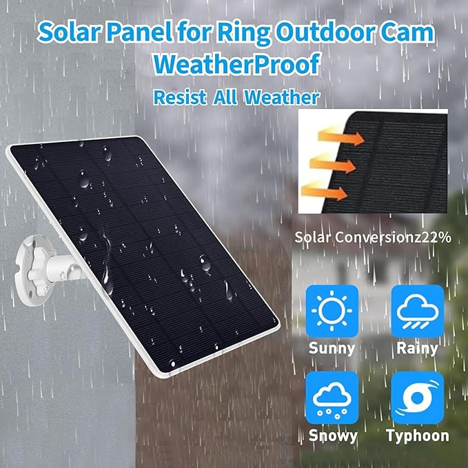 Ring Camera Solar Panel Charger, Compatible with Stick Up Camera, Stick Up Cam Pro, Spotlight Camera Plus/Pro, 5W5V, Weatherproof, 3M/9.8FT Cable (2Pack)