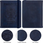 WALNEW Passport Holder for Travel, RFID Passport Cover Wallet for Women Men, PU Leather Passport Book Card Holder Case with Pen (Upgraded, Upgraded-Navy Blue)