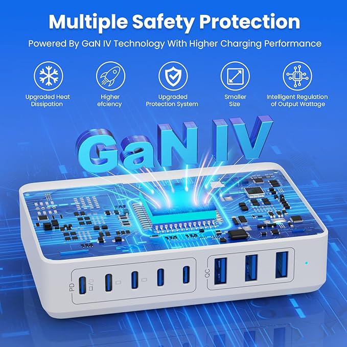 USB C Charger 300W USB C Charger Block 8-Ports GaN IV Fast Charging Station,PD 100W Laptop Hub Wall Charging Adapter Compatible with MacBook/Air,DELL,Steam Desk,iPhone 16/15/14,Samsung Galaxy S24 etc