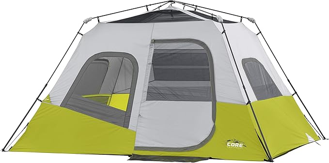 CORE Instant Cabin Tents | 6 Person / 9 Person / 10 Person / 12 Person Family Cabin Multi Room Pop Up Tents Car Camping | Included Storage Pockets for Camping Accessories