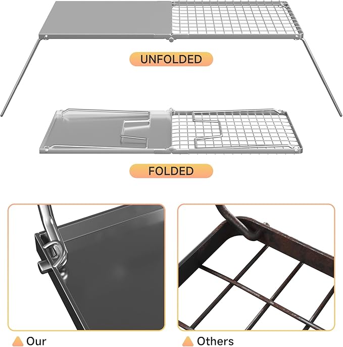 Folding Campfire Grill, 23.6" Heavy Duty Stainless Steel Grill, Grates Over Fire Pit, Portable Outdoor BBQ Camping Grill