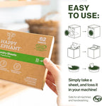 Happy Elephant Laundry Detergent Sheets, Fragrance Free, Natural Biodegradable Laundry Sheets, Plant Based, Tough on Stains, Gentle on Skin, Compatible with HE & Any Washing Machine, 62 Sheet, 1 Pack