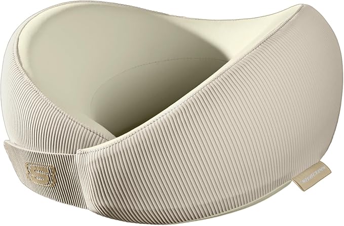 Skechers Memory Foam Neck Pillow, Comfortable & Breathable Travel Pillow, Neck Pillow Airplane for Travel, Car Rides, Home, and Office Use, Ergonomic Design for Men and Women,Beige