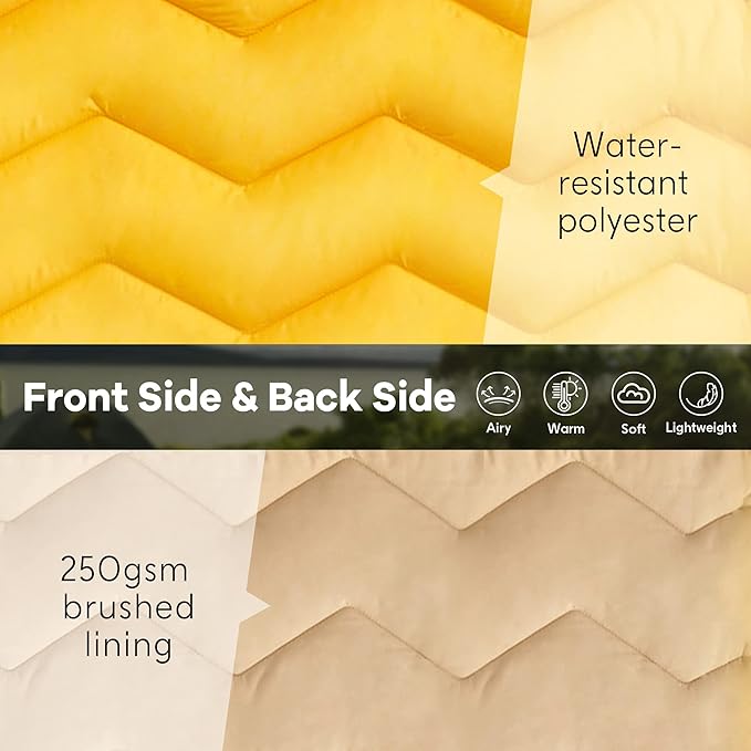 UNIKOME Lightweight Travel Blanket, Waterproof Warm Puffy Down Alternative Camping Blanket with Corner Loops, 75'52', Yellow