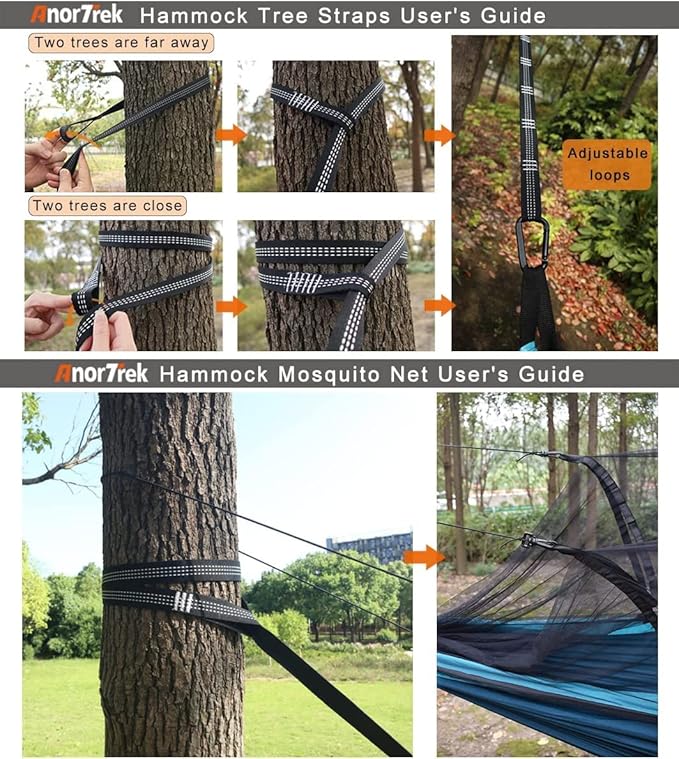 Camping Hammock with Mosquito Net, Double & Single Lightweight Portable Hammocks with Tree Straps, Parachute Hammock for Camping, Backpacking