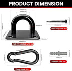 sprookber 304 Stainless Steel Pad Eye Snap Hooks, M10 Heavy Duty Ceiling Hooks, 1700lb Capacity Hammock Swing Hanging kit, Plant Hangers, Marine Hardware Staple Hook Loop with Screws, Set of 8(Black)