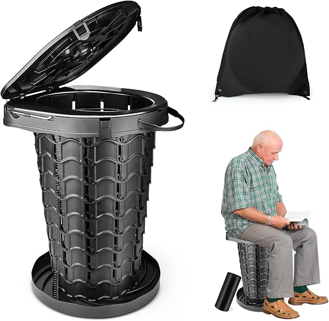 XXL Retractable Portable Toilet Travel Toilet (440lbs Capacity) Adjustable Height Camping Toilet for Adults & Kids (3.19-18.7 Inches) Collapsible Portable Potty for Camp/Car/Boat/Tent