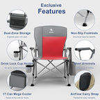 XL Heavy Duty Camping Chair 396lb Capacity (525lb Max) – Waterproof 1680D Oxford Fabric, 2" Padded Seat & Back, Cup Holder, Cooler Pocket, Portable for Camping, Beach & Tailgating (Slate/Red)