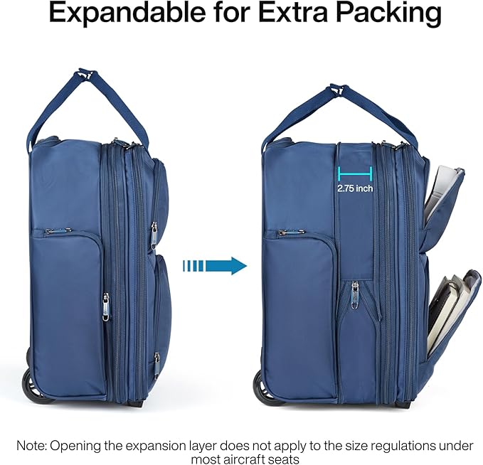 Hanke Softside Expandable Underseat Carry On Luggage for Airplanes,Travel Luggage Rolling Bag Personal Item Bag Small Suitcase,Blue,16-Inch