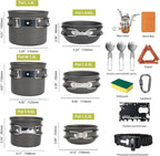 Camping Cookware Mess Kit, 17 pcs Backpacking Cooking Gear, Lightweight Camping Pots and Stove Set for 3 Person, Outdoor Cooking Gear Ideal for Camping, Hiking, Backpacking and Picnic