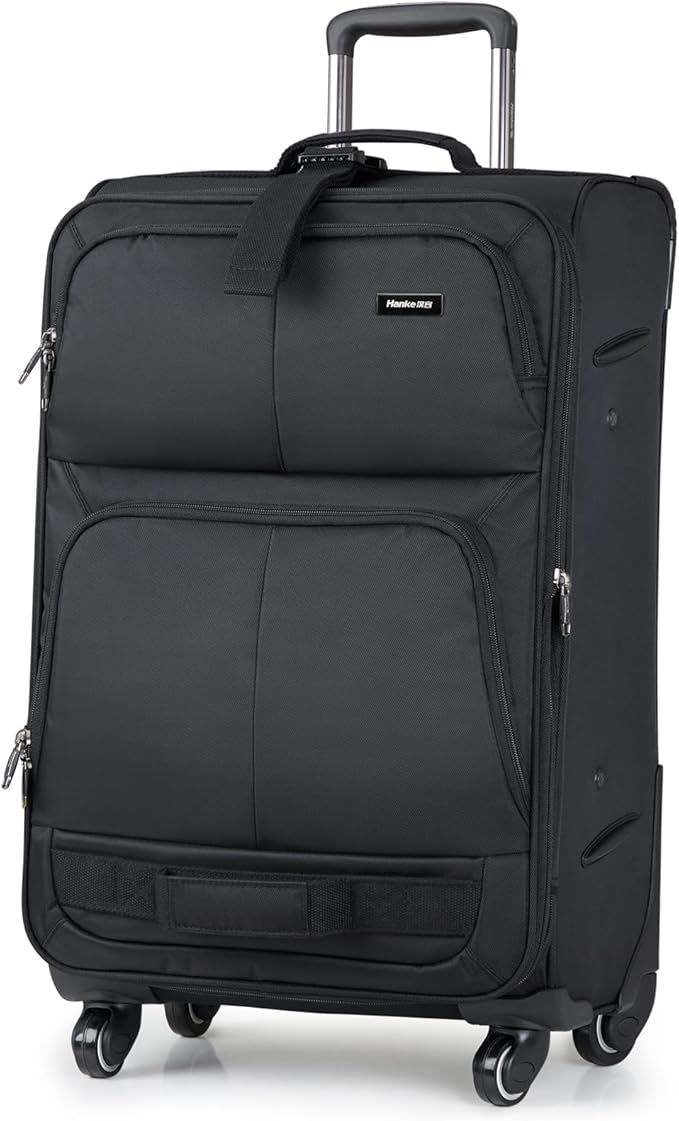 Hanke 28 Inch Softside Expandable Luggage with Spinner Wheels,Check Large Luggage Rolling Suitcase Travel Luggage with TSA Approved,Black