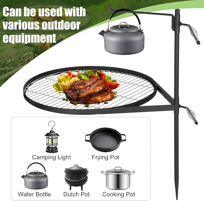 Mangoct Fire Pit Grill Grate-Camp Fire Grilling Grate-Fire Pit Cooking Grate-Portable Open-Flame Camping Grill For Outdoor Cooking