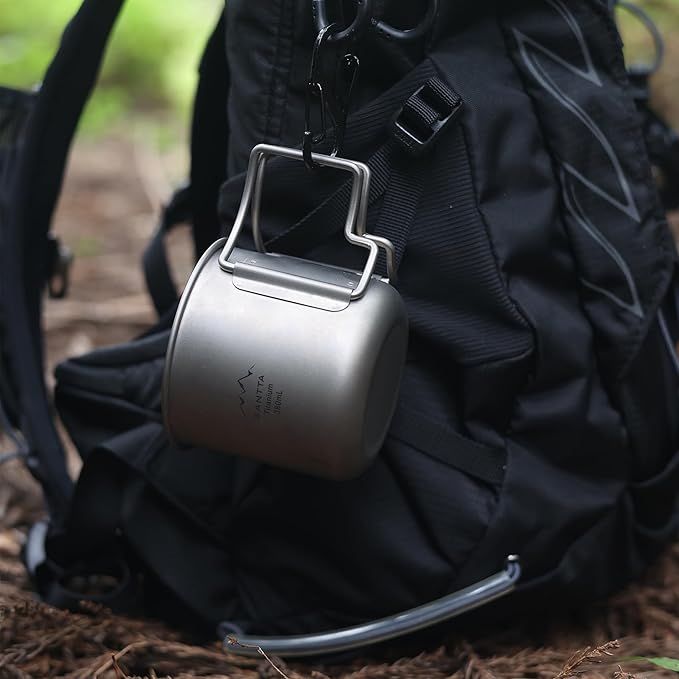 SANTTA Titanium Mug | 12 OZ Leightweight Drinking Cup with Foldable Handle 380mL