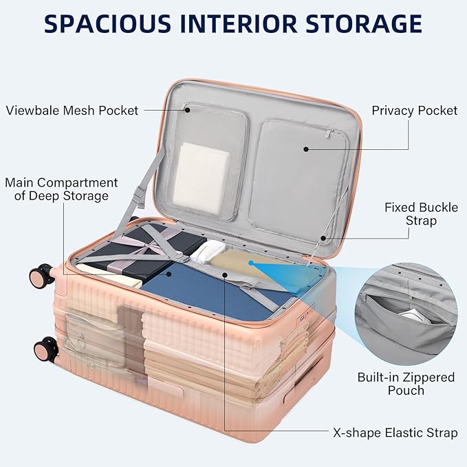 20 Inch Carry on Luggage 22x14x9 Airline Approved Hard Shell Suitcases with Wheels, Top Opening Expandable Carry on Luggage with Cup Holder Small Rolling Suitcase with Lock, Pink